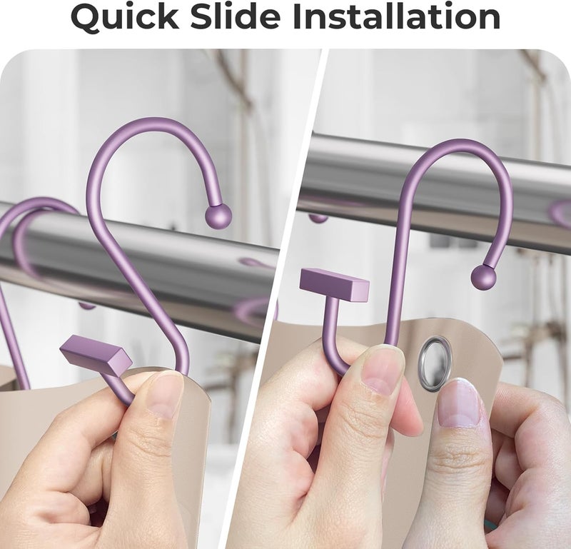 Bathway Purple Shower Curtain Hooks, Shower Curtain Rings Rust Proof, 12PCS Shower Hooks for Shower Curtain, T-Bar Design Convenient Elegant Shower Curtain Hangers for Bathroom Kitchen Wardrobe - Image 4